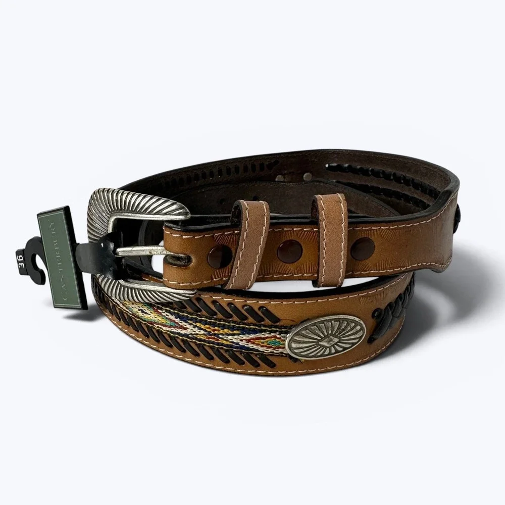 Canterbury Western Belt Medallion Braided Embroidered Boho Cowboy NEW Sz 36
